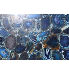 1990s Handmade Blue Agate Semi-Precious Stone Table Top