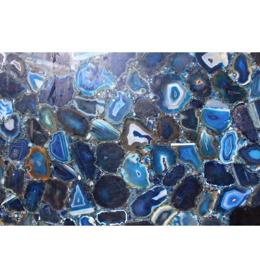 italien 1990 Handmade Blue Agate Semi-Precious Stone Table Top (plateau de table en pierre semi-précieuse) en vente