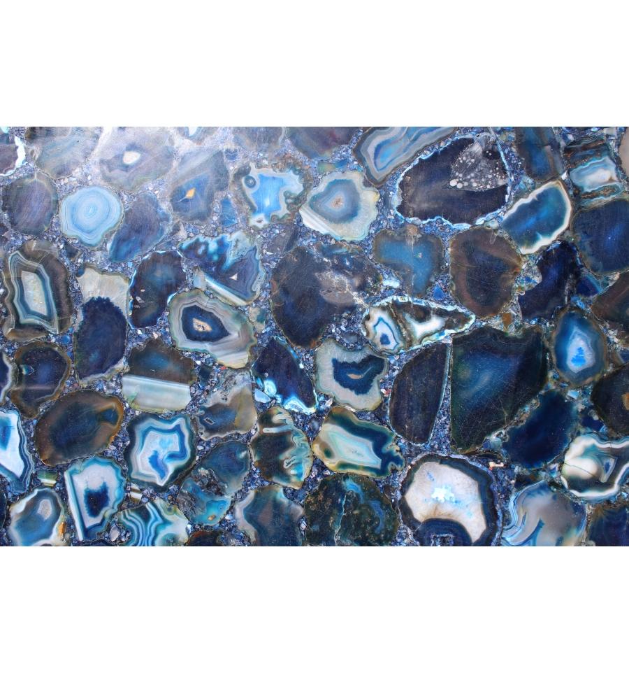 1990 Handmade Blue Agate Semi-Precious Stone Table Top (plateau de table en pierre semi-précieuse) Bon état - En vente à Marbella, ES