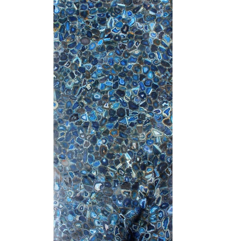 1990s Handmade Blue Agate SemiPrecious Stone Table Top For Sale at 1stDibs