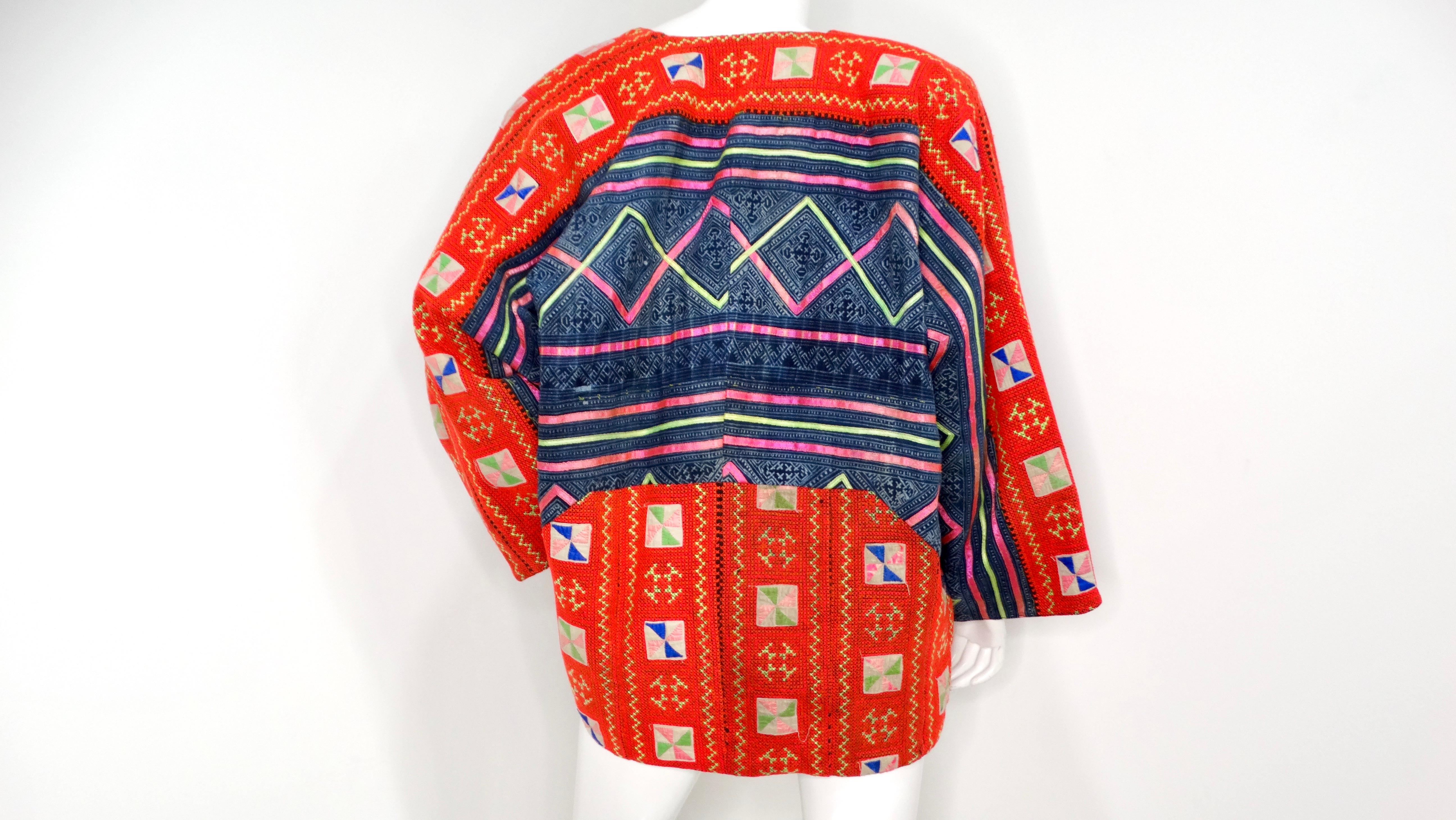 1990 Handmade Guatemalan Artisan Reversible Printed Jacket (veste imprimée réversible) en vente 1