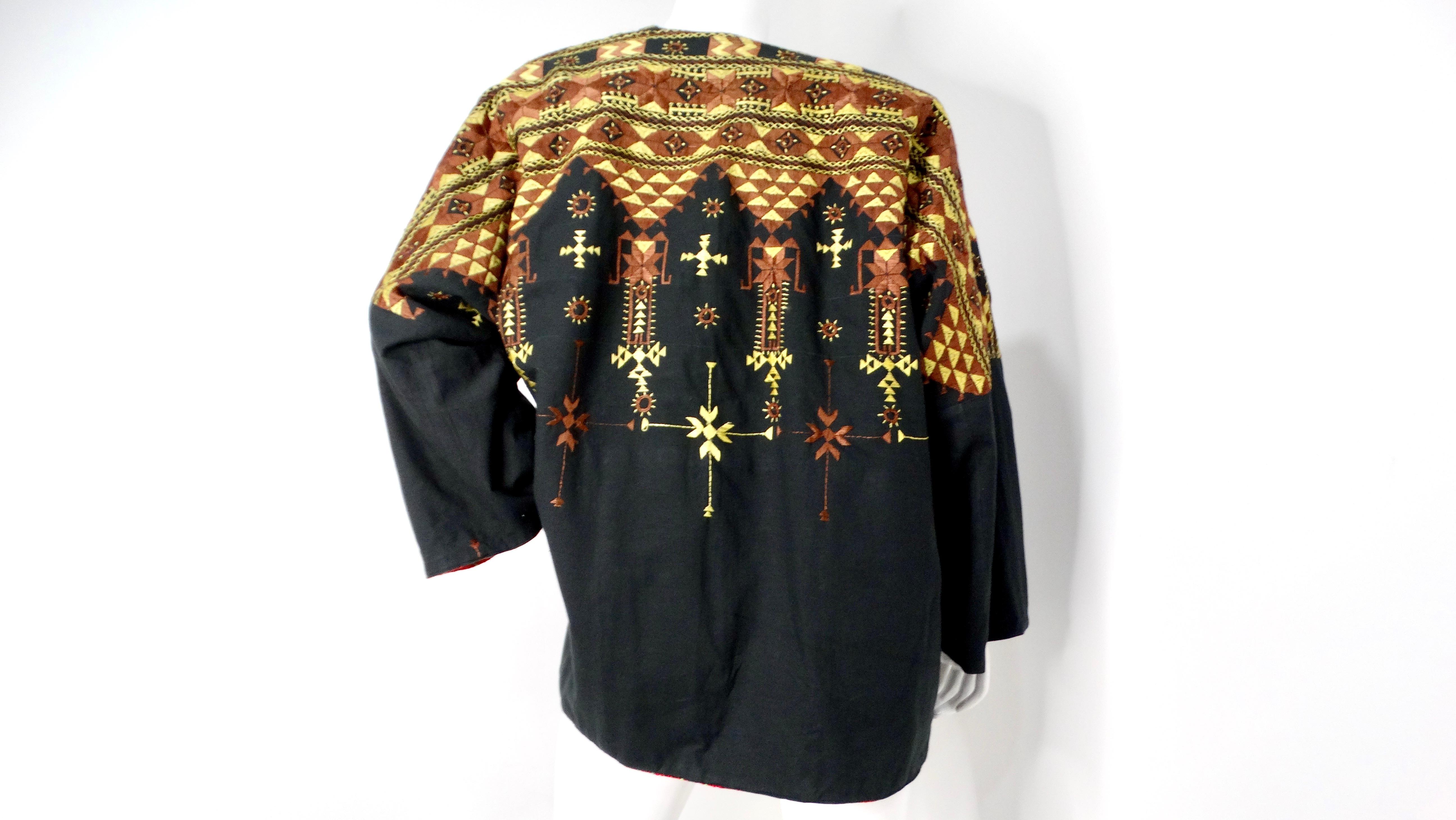 1990 Handmade Guatemalan Artisan Reversible Printed Jacket (veste imprimée réversible) en vente 4