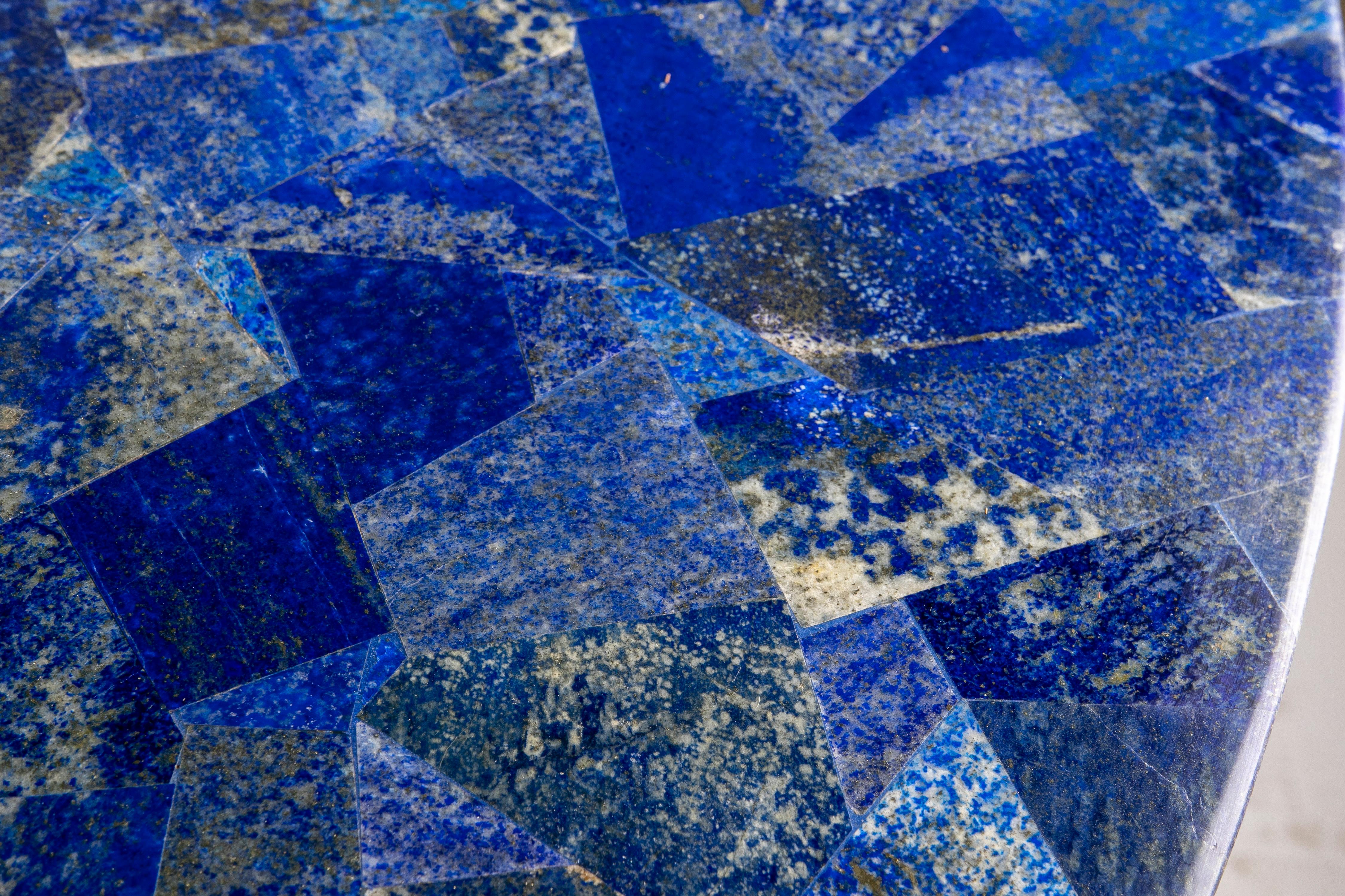 Haut de table rond en mosaïque de pierres semi-précieuses et de lapis-lazuli, fait à la main, années 1990 en vente 6
