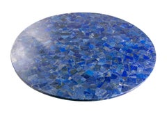 1990s Handmade Lapis Lazuli Semiprecious Gemstone Mosaic Round Table Top