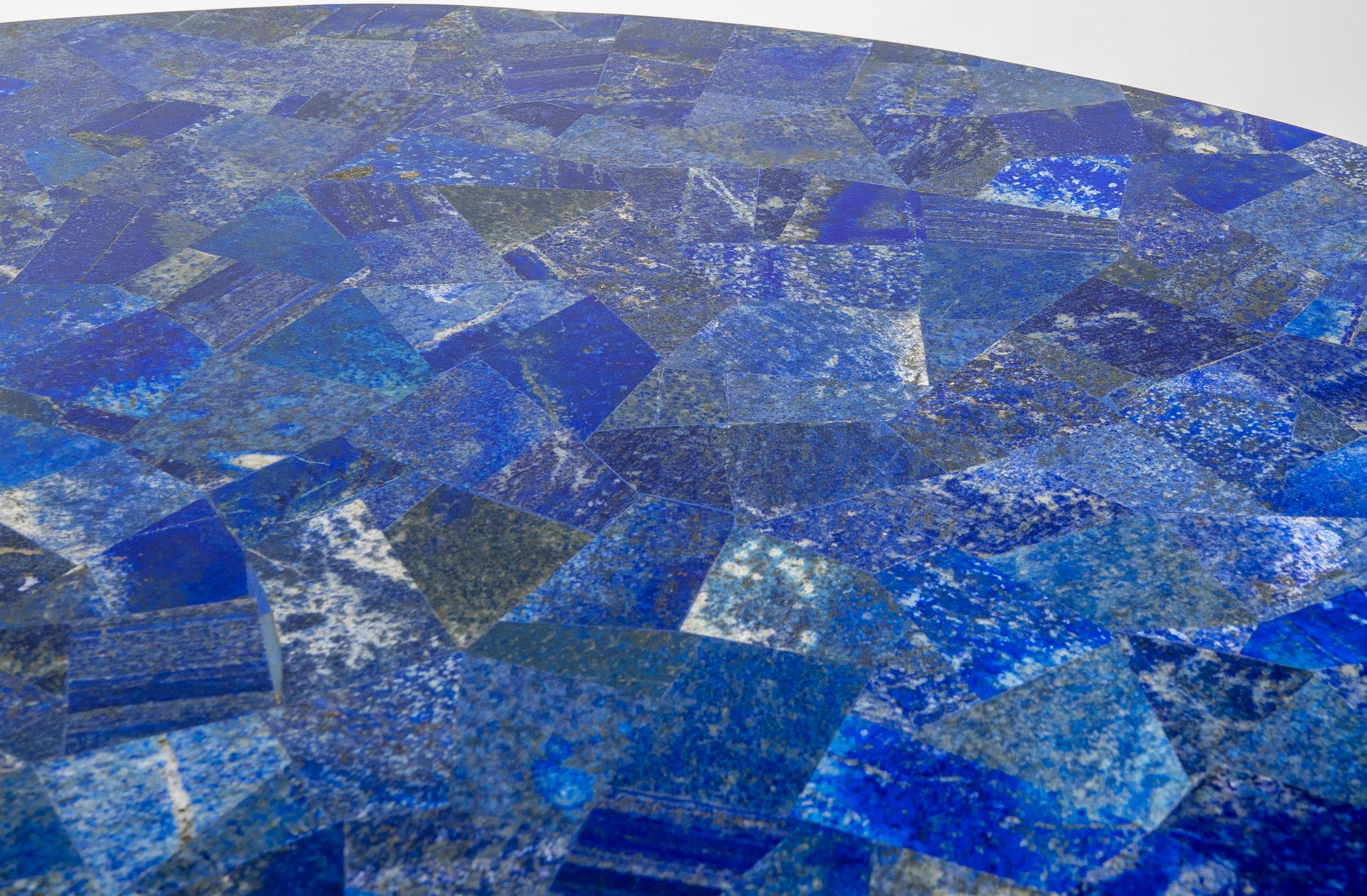 Haut de table rond en mosaïque de pierres semi-précieuses et de lapis-lazuli, fait à la main, années 1990 en vente 4