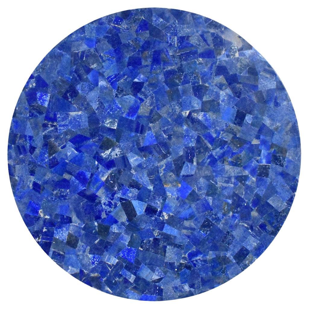 Haut de table rond en mosaïque de pierres semi-précieuses et de lapis-lazuli, fait à la main, années 1990