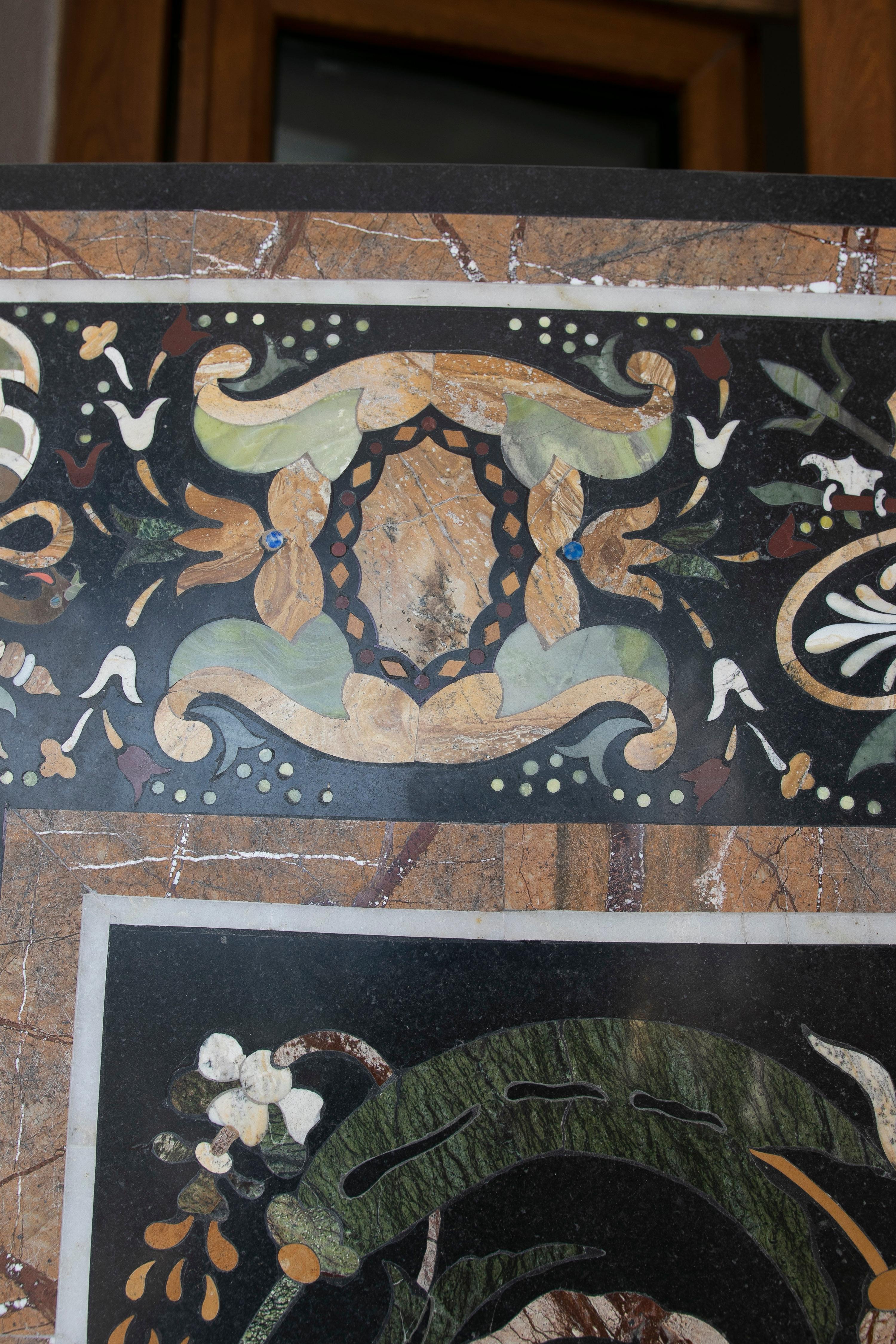1990s Handmade Pietra Dura Mosaic Inlay Marble Table Top In Good Condition For Sale In Marbella, ES