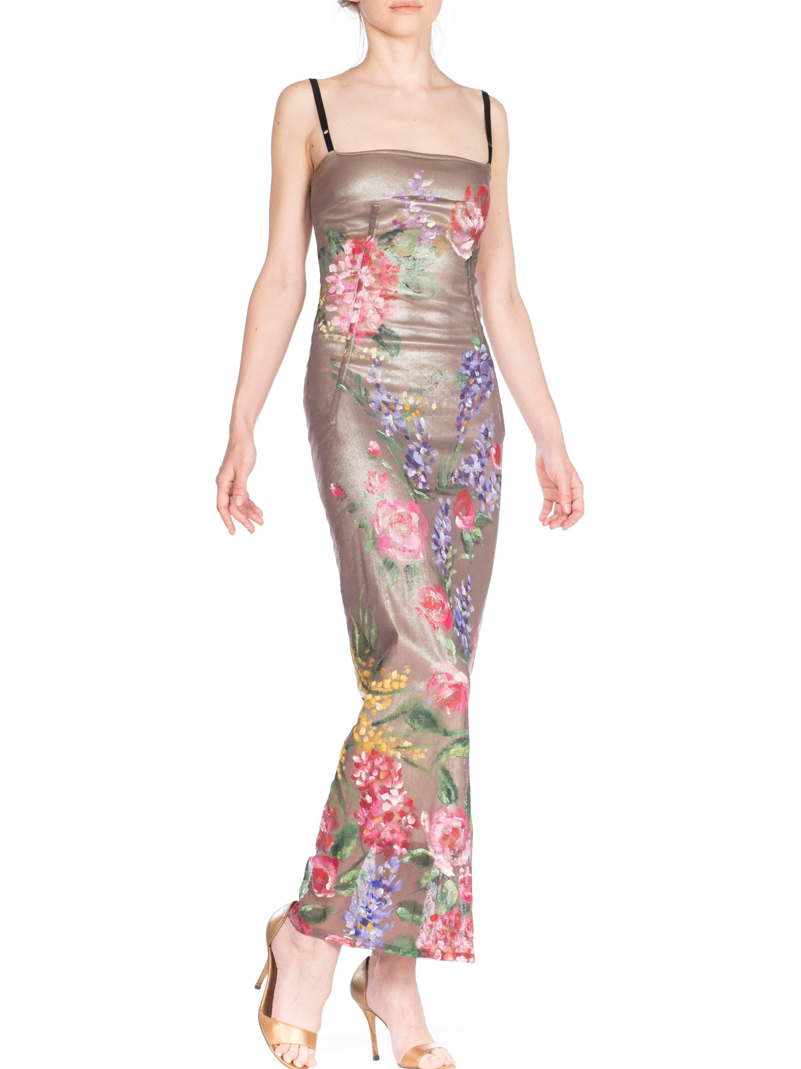 Dolce & Gabbana Hand painted Mesh Bra Strap Stretch Gown, 1990s  3