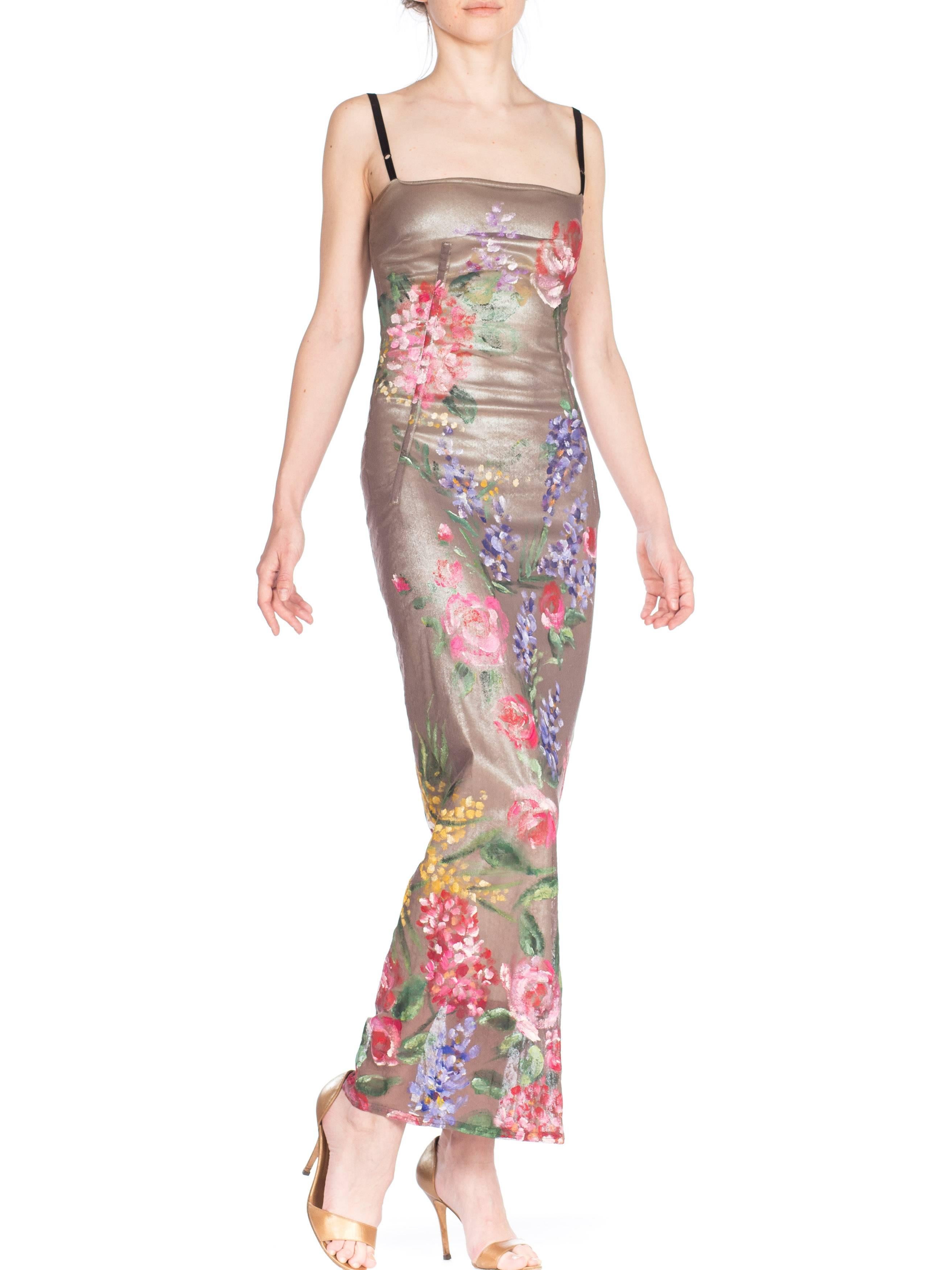 Dolce & Gabbana Hand painted Mesh Bra Strap Stretch Gown, 1990s 3