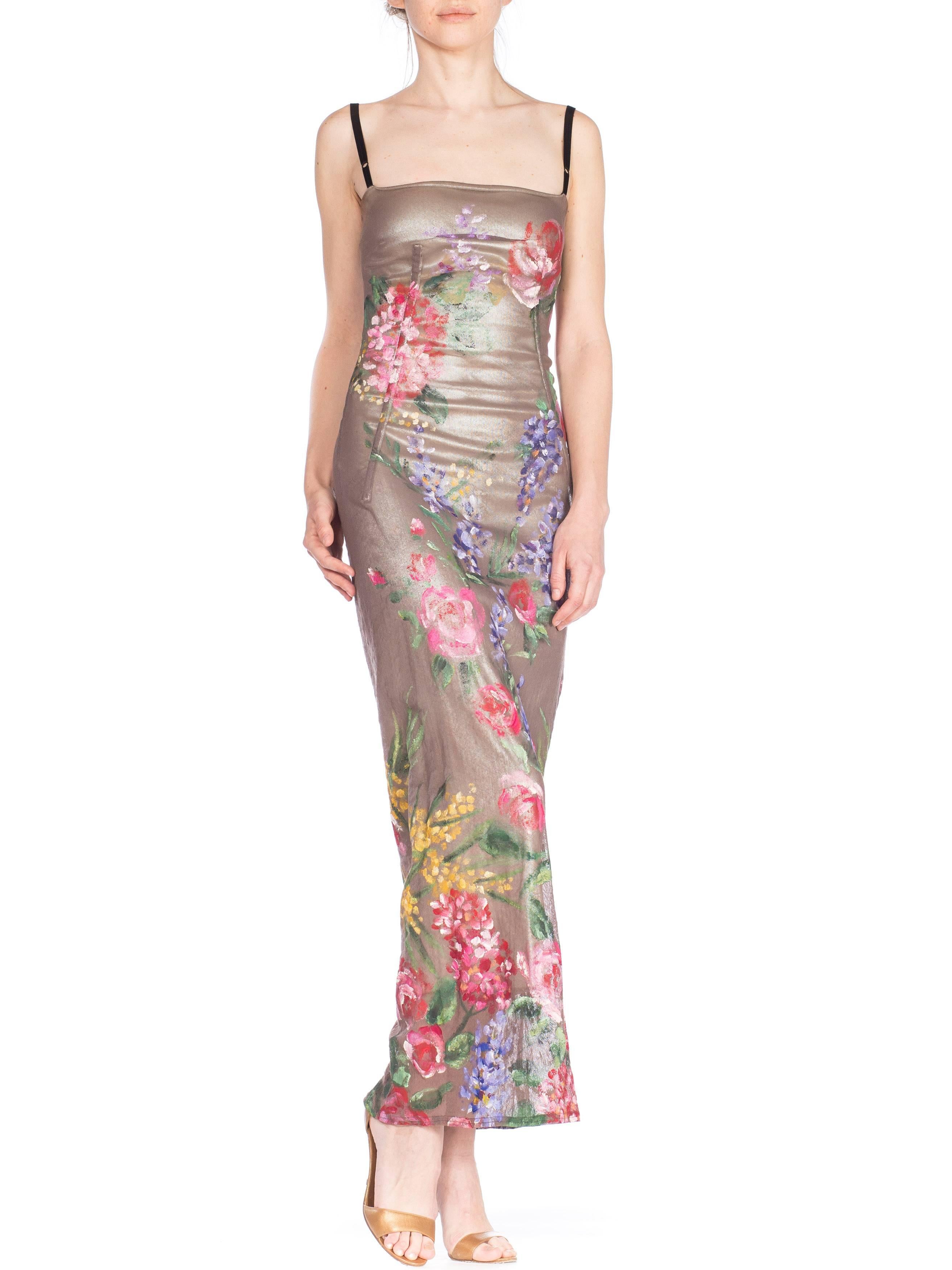 Dolce & Gabbana Hand painted Mesh Bra Strap Stretch Gown, 1990s 4