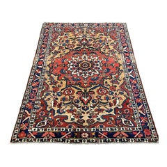 1990s Handwoven Persian Bakhtiari Wool Area Rug 4'5" x 6'6" Tribal Garden Panel