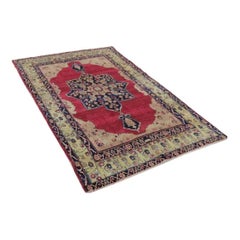 1990s Handwoven Persian Kerman Area Rug, Traditional Floral Rug, 4′11″ × 6'11"