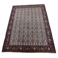 1990s Handwoven Persian Senneh Area Rug, Fine Geometric Tribal Rug, 4′6″ x 6'6"