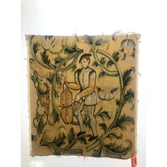 1990s Handwoven Wool Tapestry Fragment Male Figure with Cello