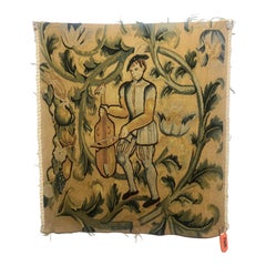 1990s Handwoven Wool Tapestry Fragment Male Figure with Cello