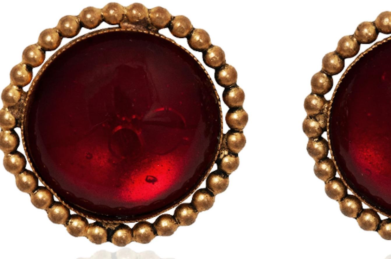 1990s Haute Couture Yves Saint Laurent Red and Gold Gripoix Earrings For Sale 1