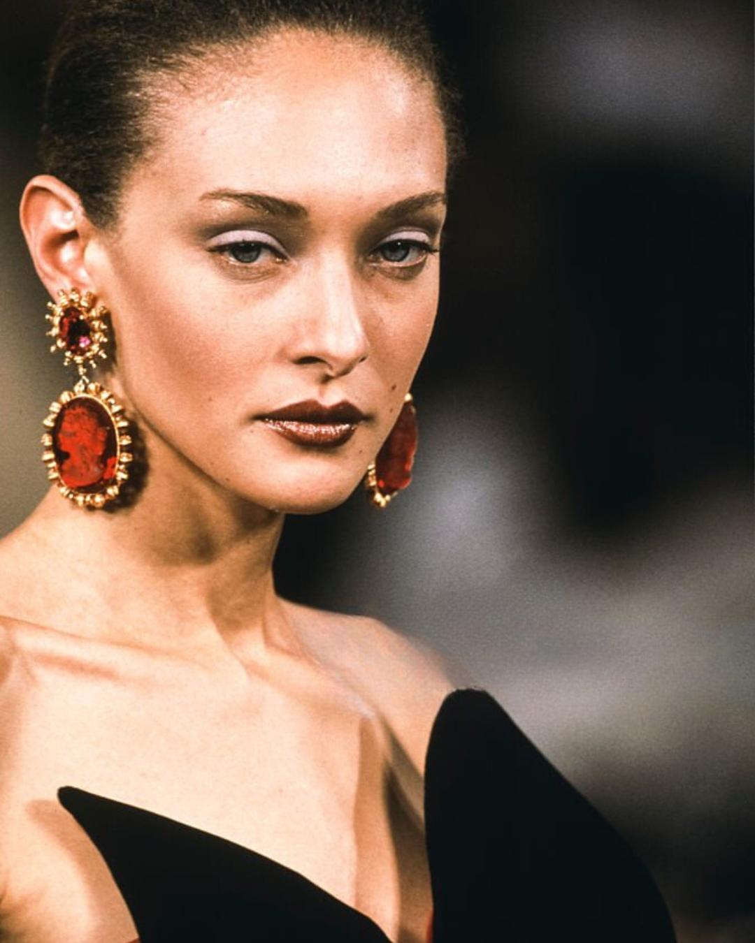 1990s Haute Couture Yves Saint Laurent Red and Gold Gripoix Earrings For Sale 5