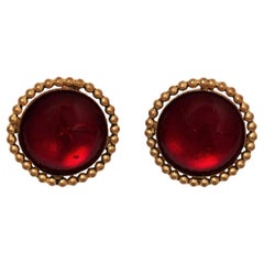 Vintage 1990s Haute Couture Yves Saint Laurent Red and Gold Gripoix Earrings