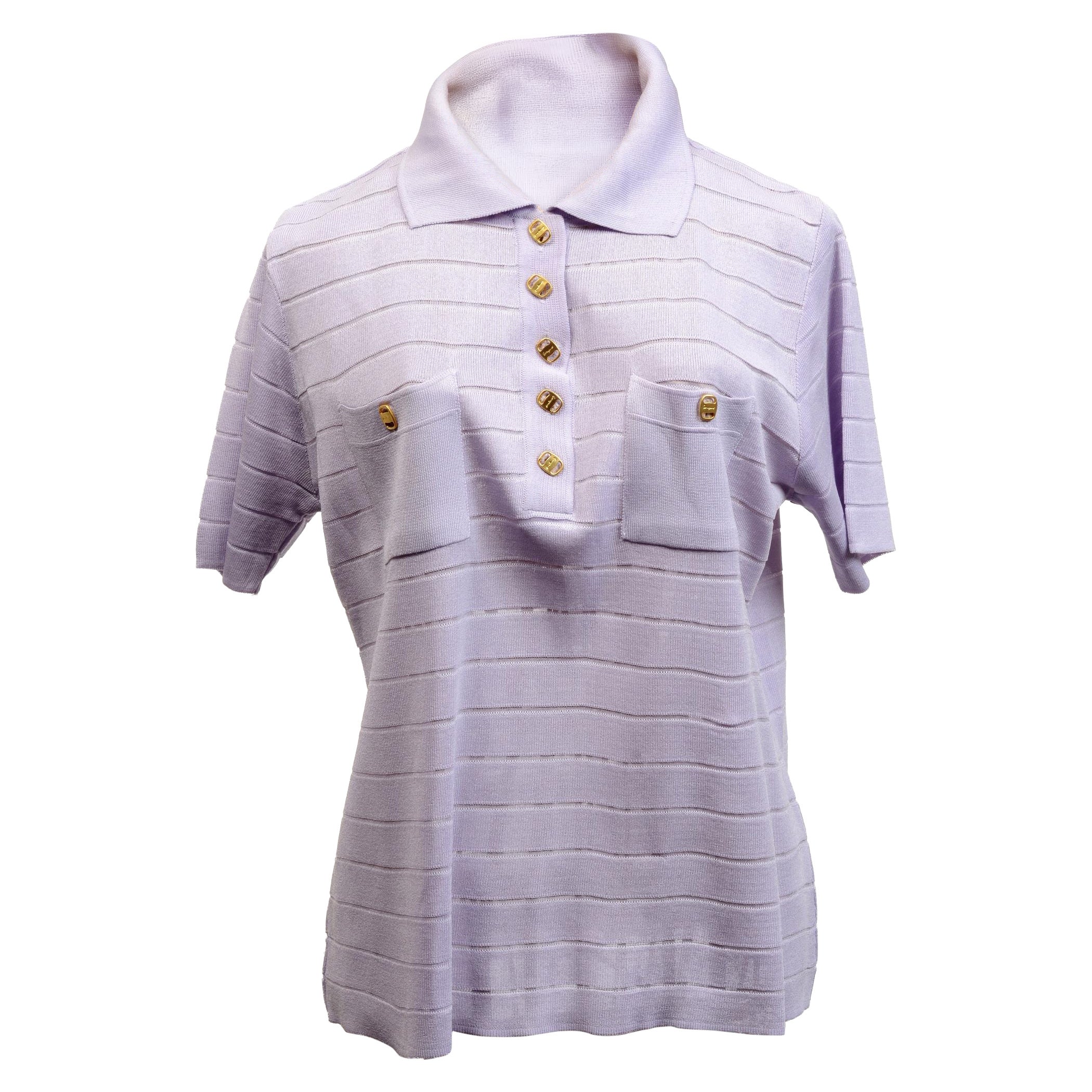 Ferragamo 1990s Lavendel gestreifte Strickbluse im Angebot