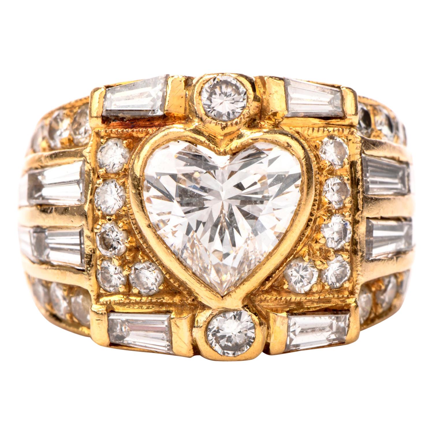 1990s Heart Diamond 18 Karat Gold Engagement Cocktail Ring