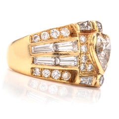 1990s Heart Diamond 18 Karat Gold Engagement Cocktail Ring