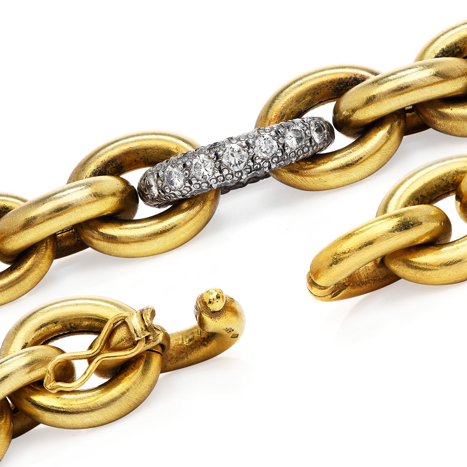 Modern 1990's Heavy Green Gold Diamond Link Chocker Necklace