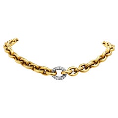 1990's Heavy Green Gold Diamond Link Chocker Necklace