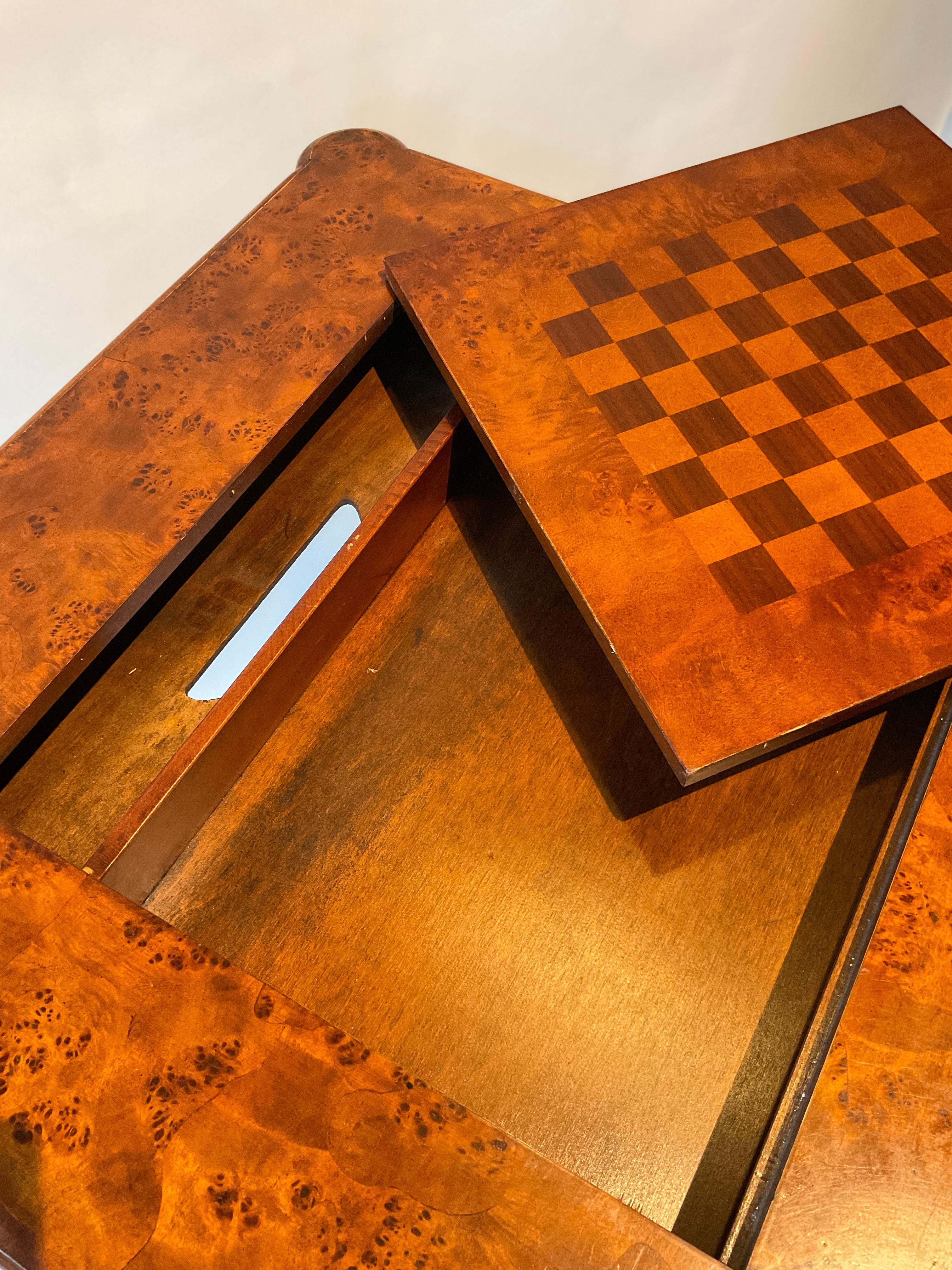 1990s Hekman Burl Wood Game Table 'Chess Board' 8