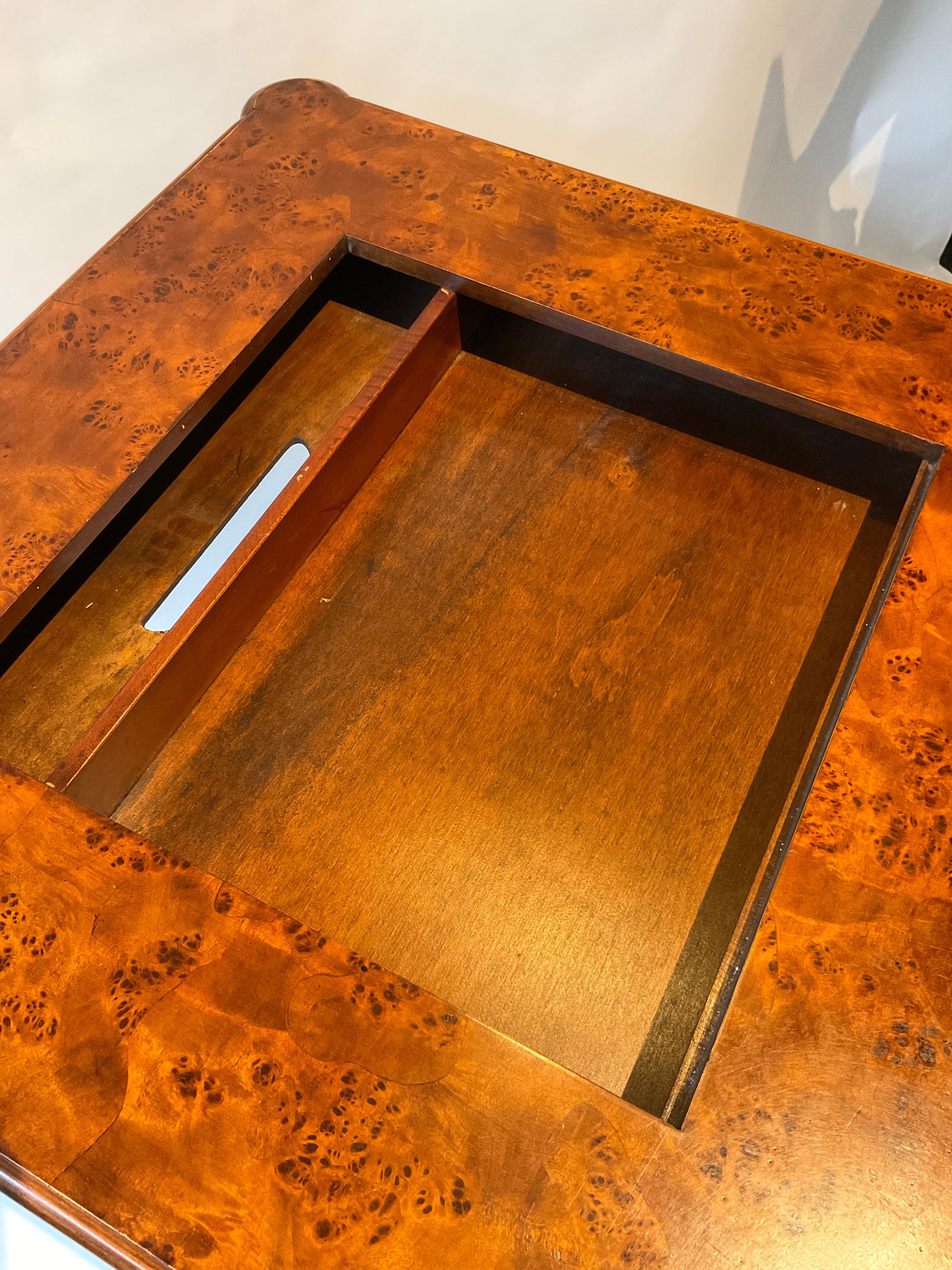 1990s Hekman Burl Wood Game Table 'Chess Board' 9