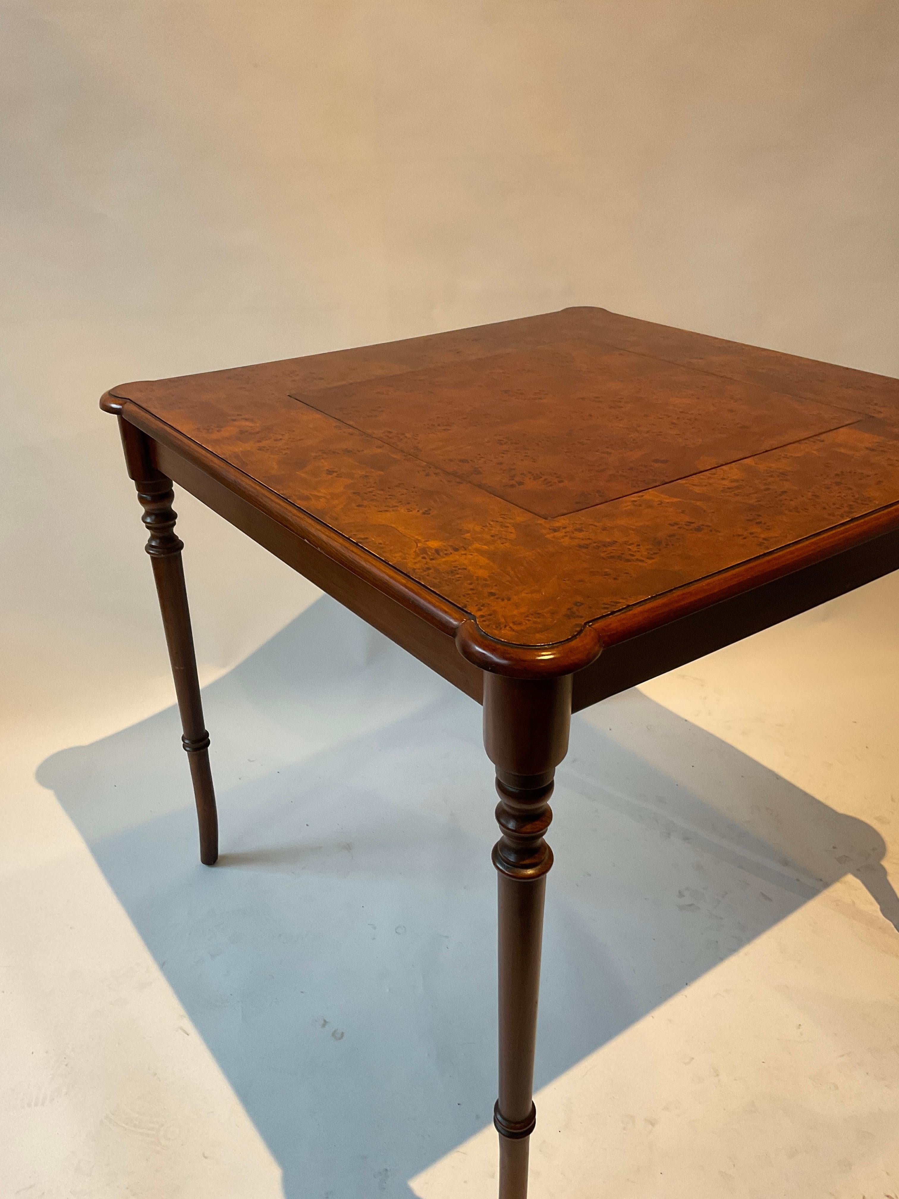 1990s Hekman Burl Wood Game Table 'Chess Board' 1