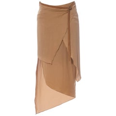 1990'S HELMUT LANG Beige Silk Charmeuse Asymmetrically Draped Skirt