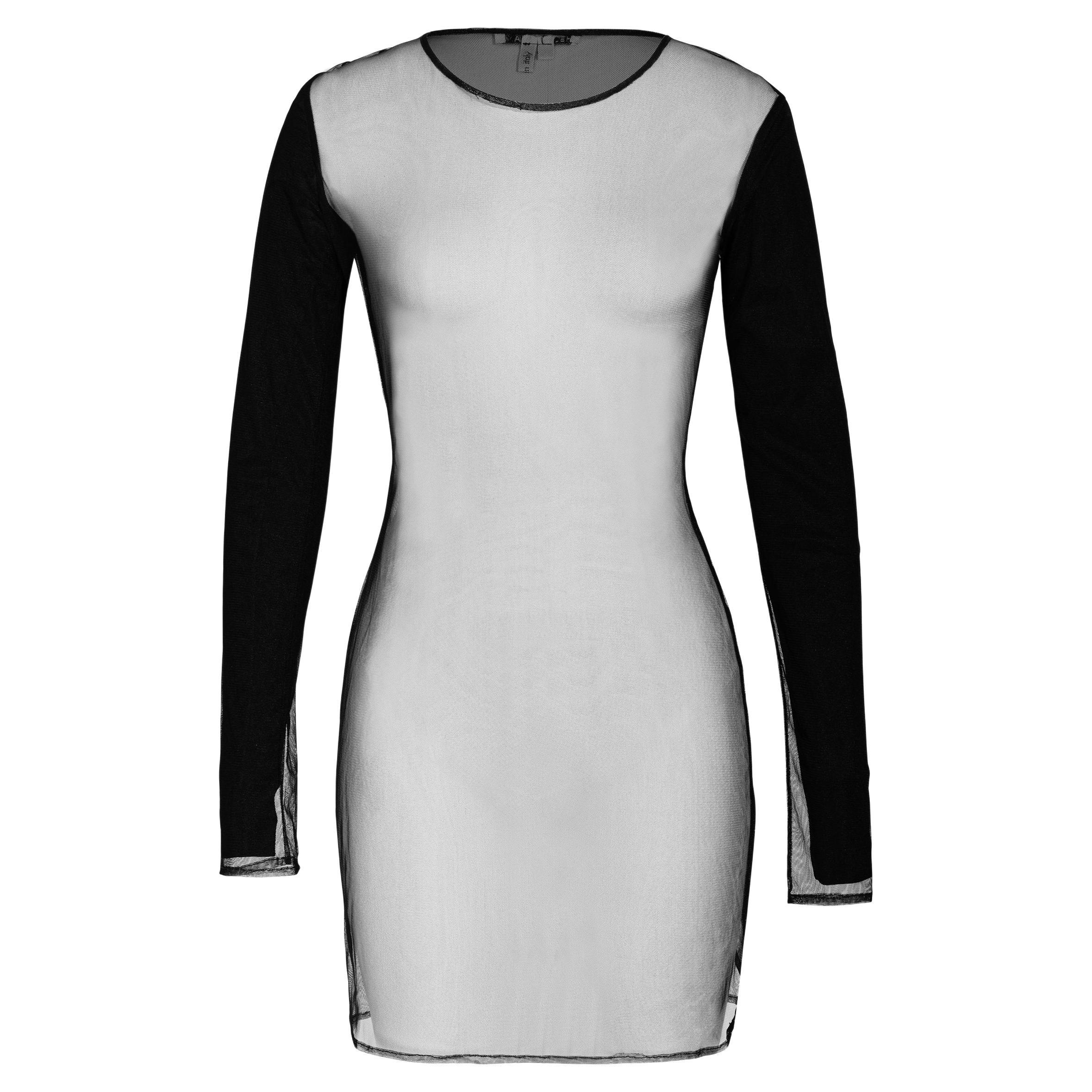 1990's Helmut Lang Black Long Sleeve Mesh Mini Dress