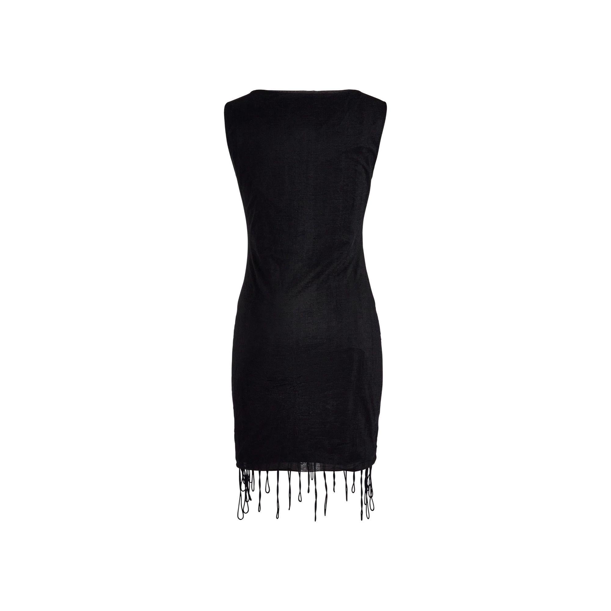1990's Helmut Lang Black Mini Dress with Loop Fringe Hem In Excellent Condition In North Hollywood, CA