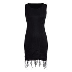 1990
s Helmut Lang Black Mini Dress with Loop Fringe Hem