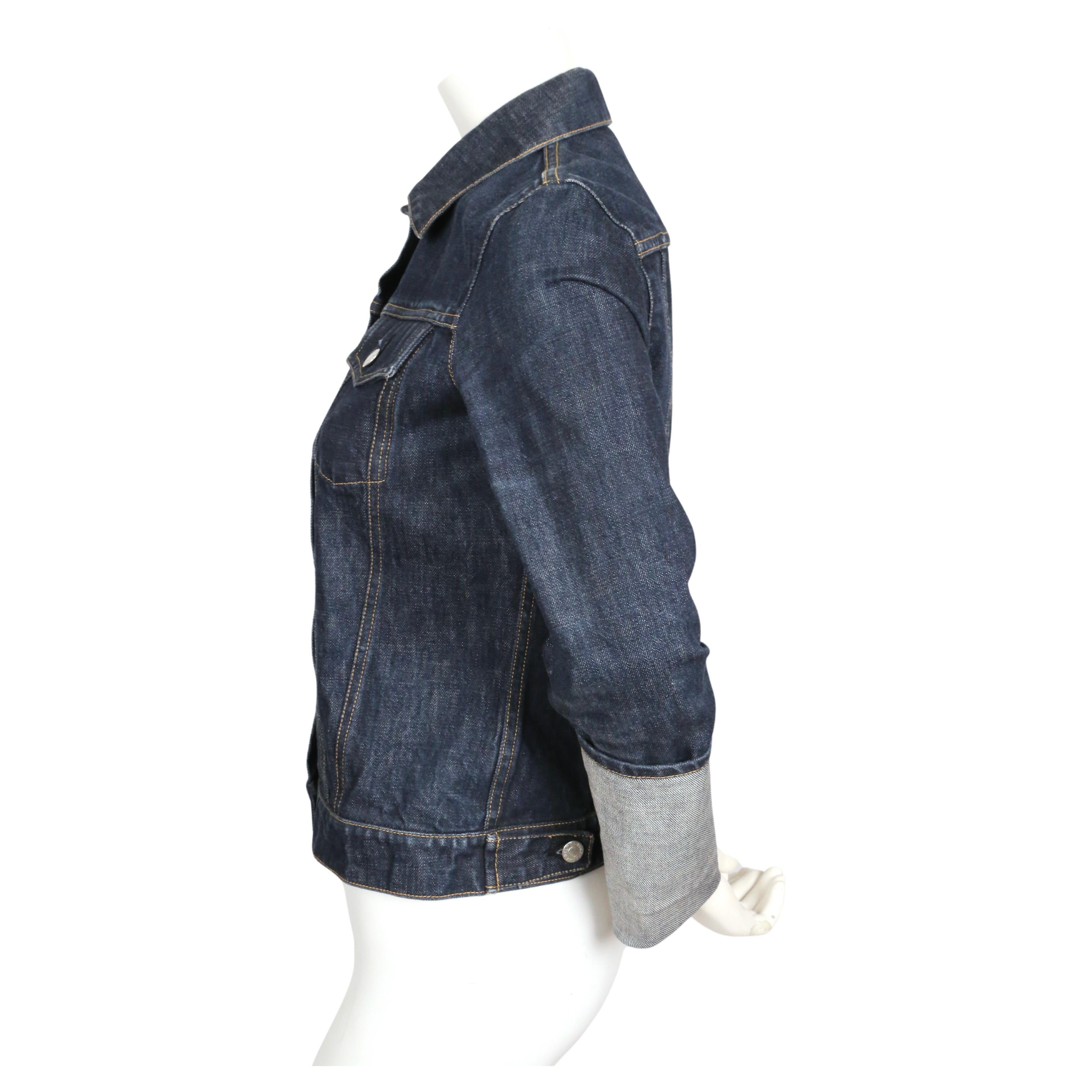 Women's or Men's 1990's HELMUT LANG classic denim jacket with extra long turn up cuffs For Sale