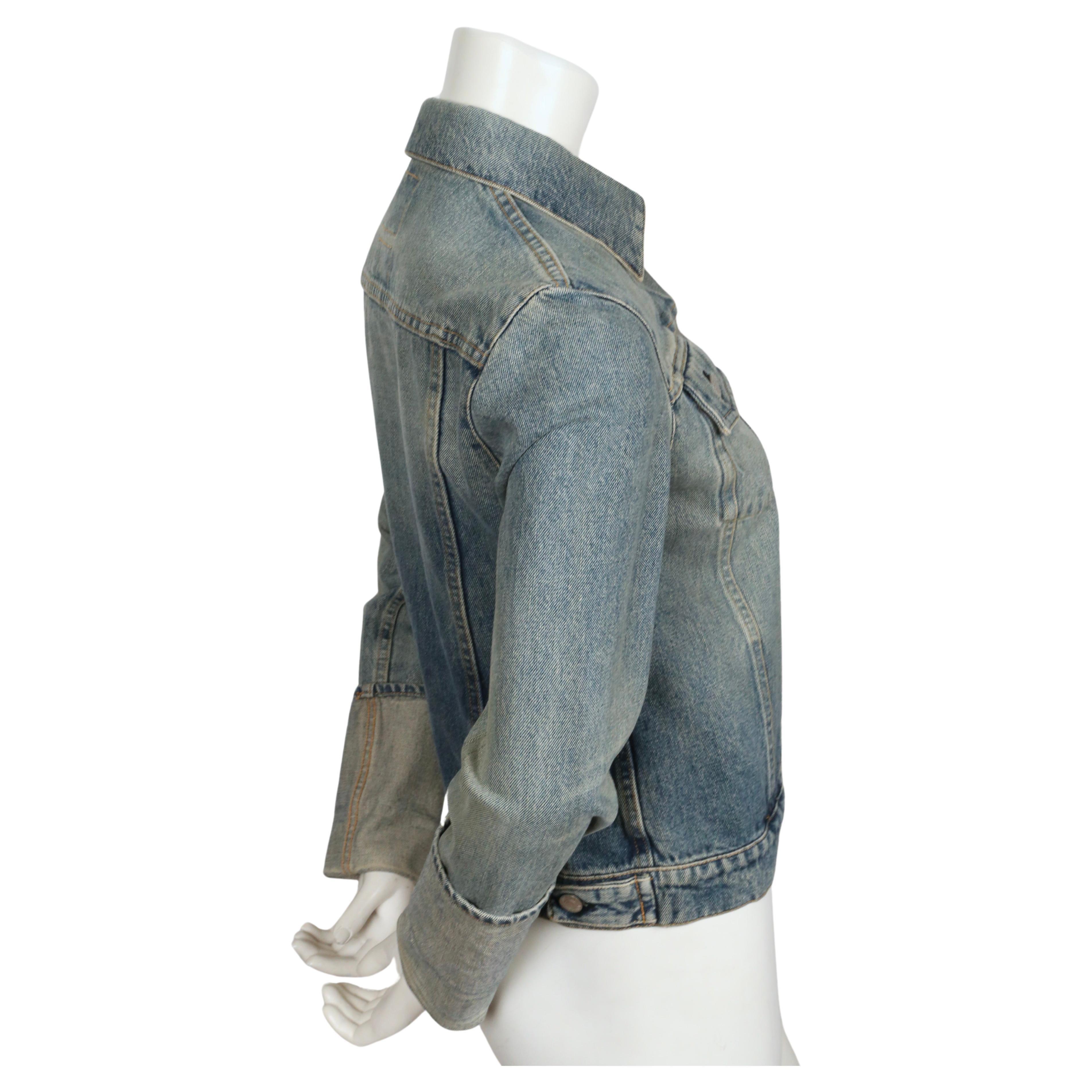 1990's HELMUT LANG distressed denim jacket with extra long turn up cuffs In Good Condition For Sale In San Fransisco, CA