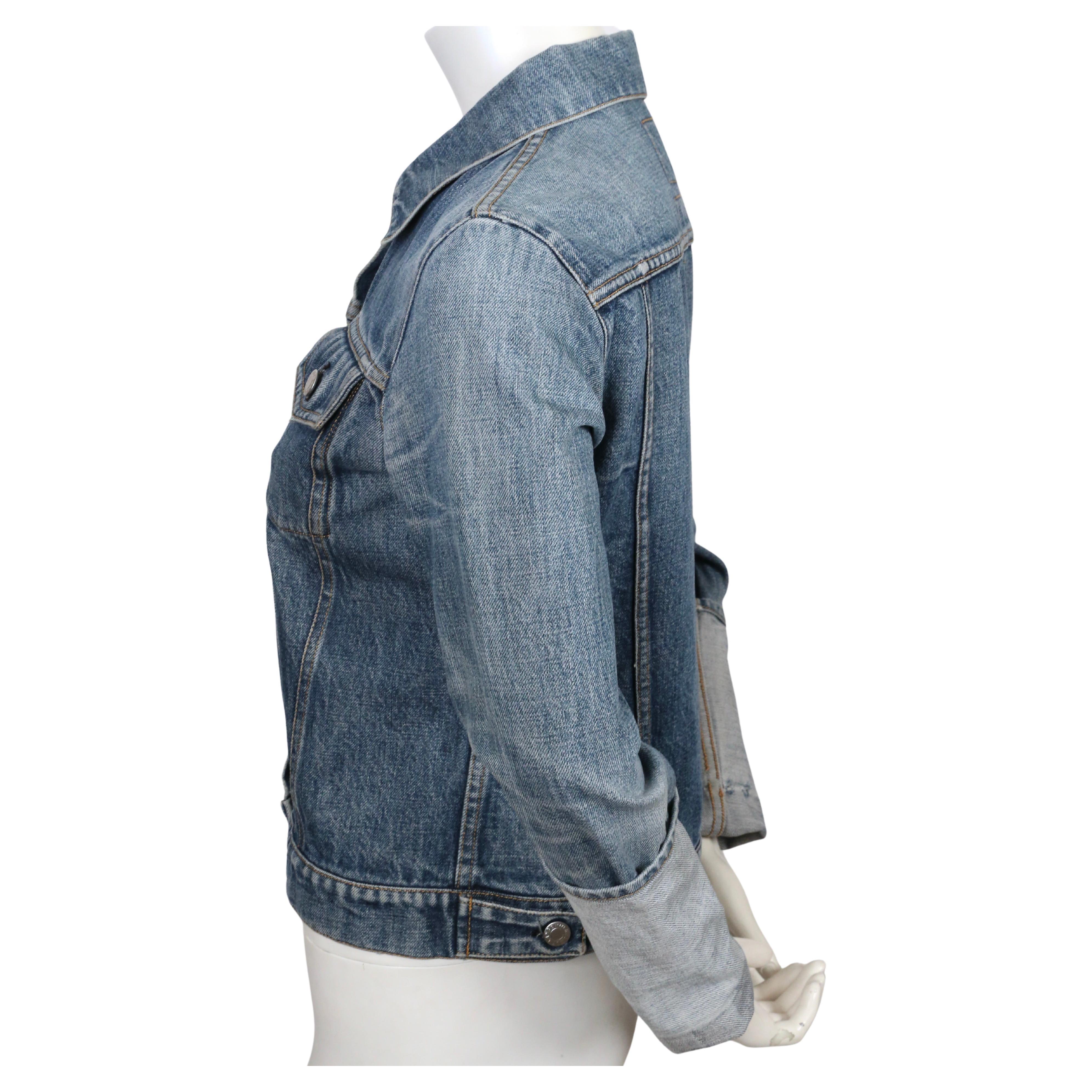 Gray 1990's HELMUT LANG distressed denim jacket with extra long turn up cuffs