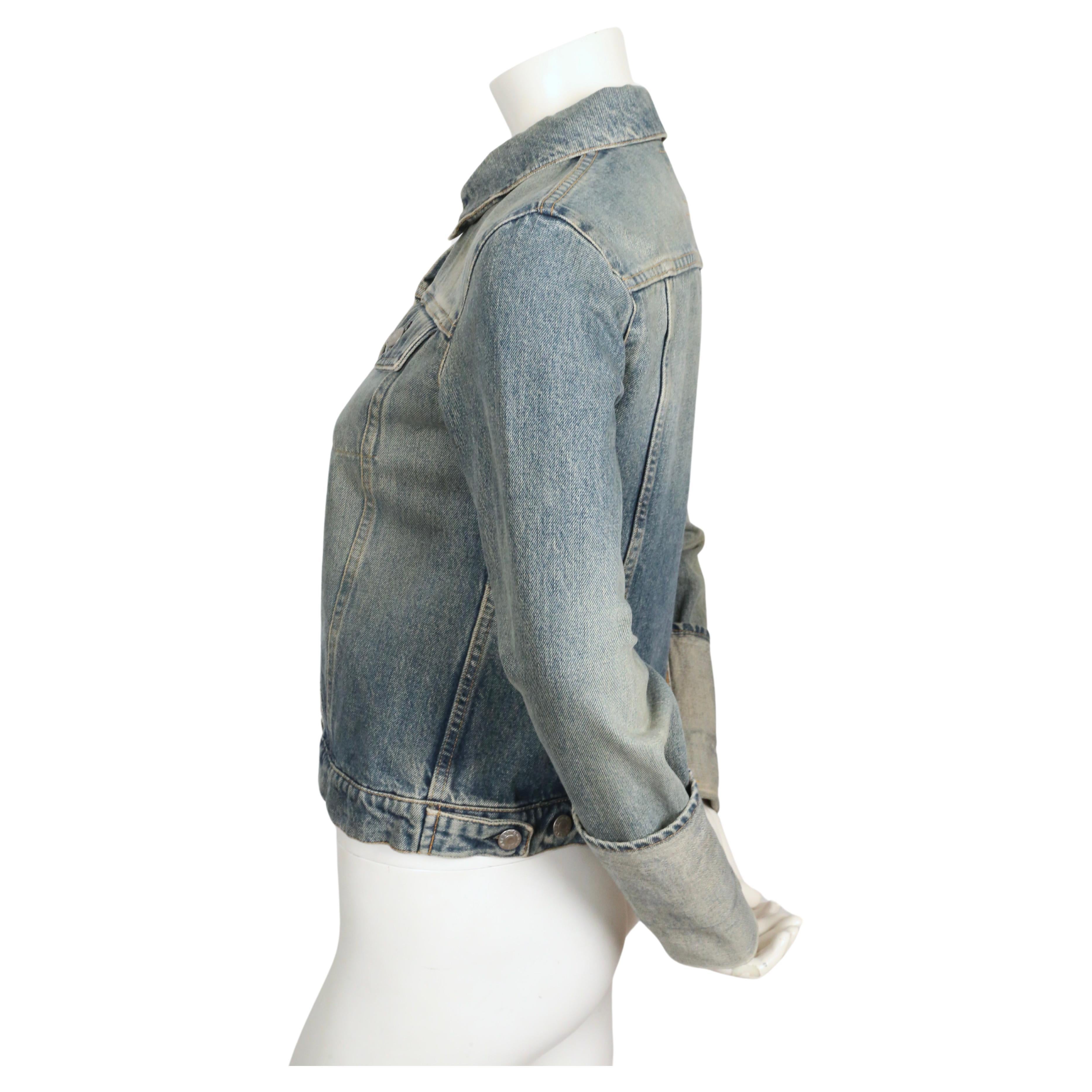 Women's or Men's 1990's HELMUT LANG distressed denim jacket with extra long turn up cuffs For Sale