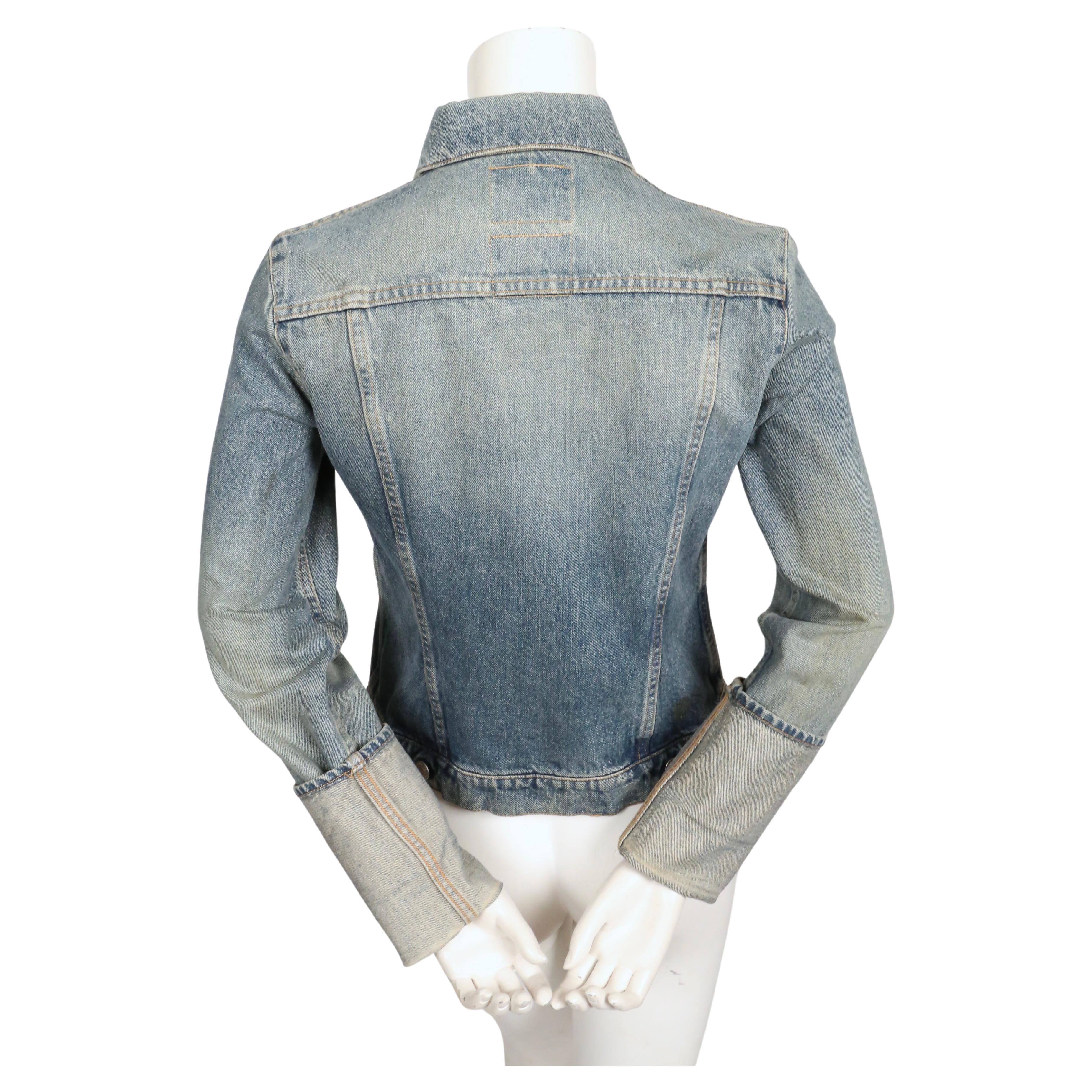 1990's HELMUT LANG distressed denim jacket with extra long turn up cuffs For Sale 1
