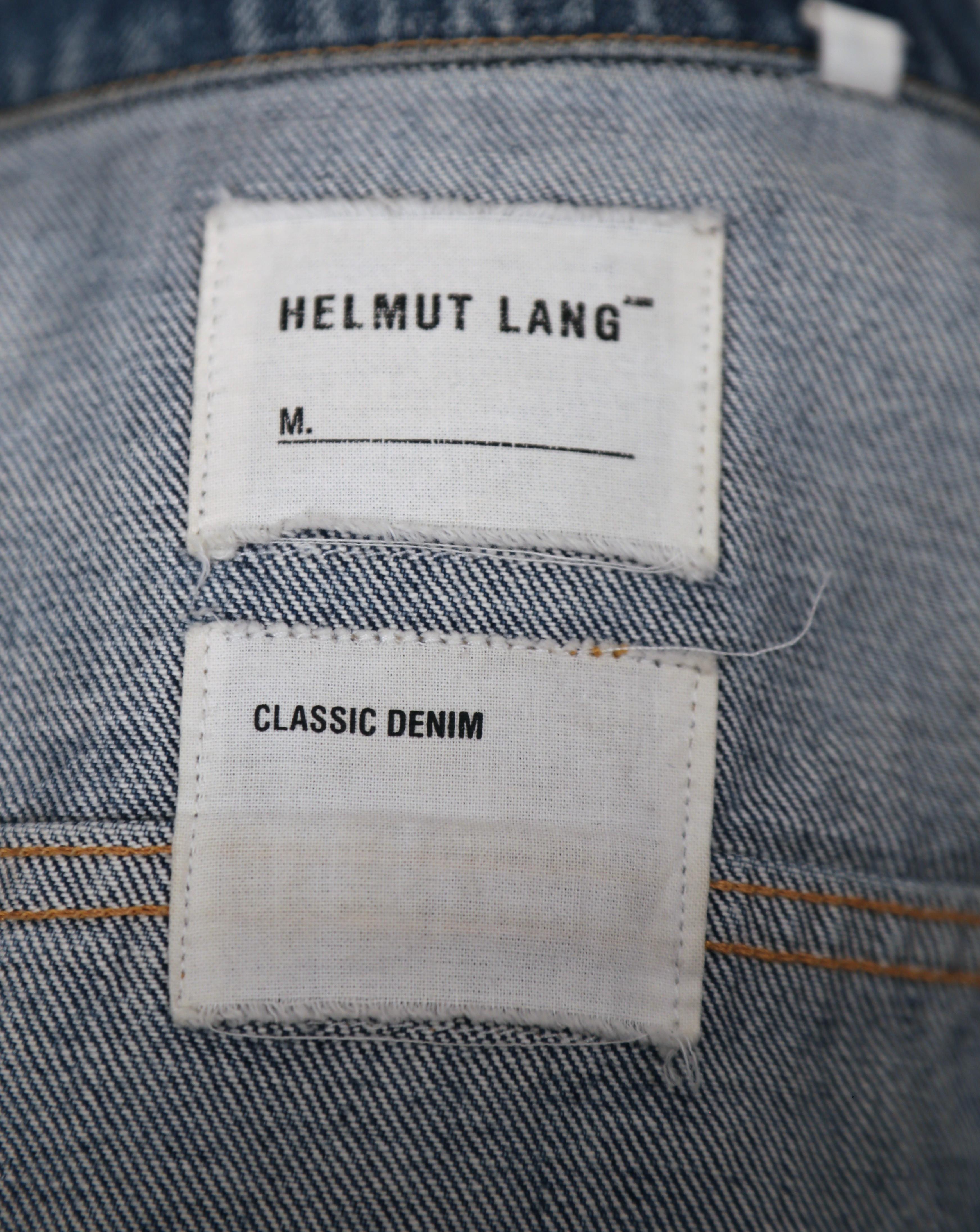 Women's or Men's 1990's HELMUT LANG distressed denim jacket with extra long turn up cuffs