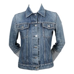 Vintage 1990's HELMUT LANG distressed denim jacket with extra long turn up cuffs