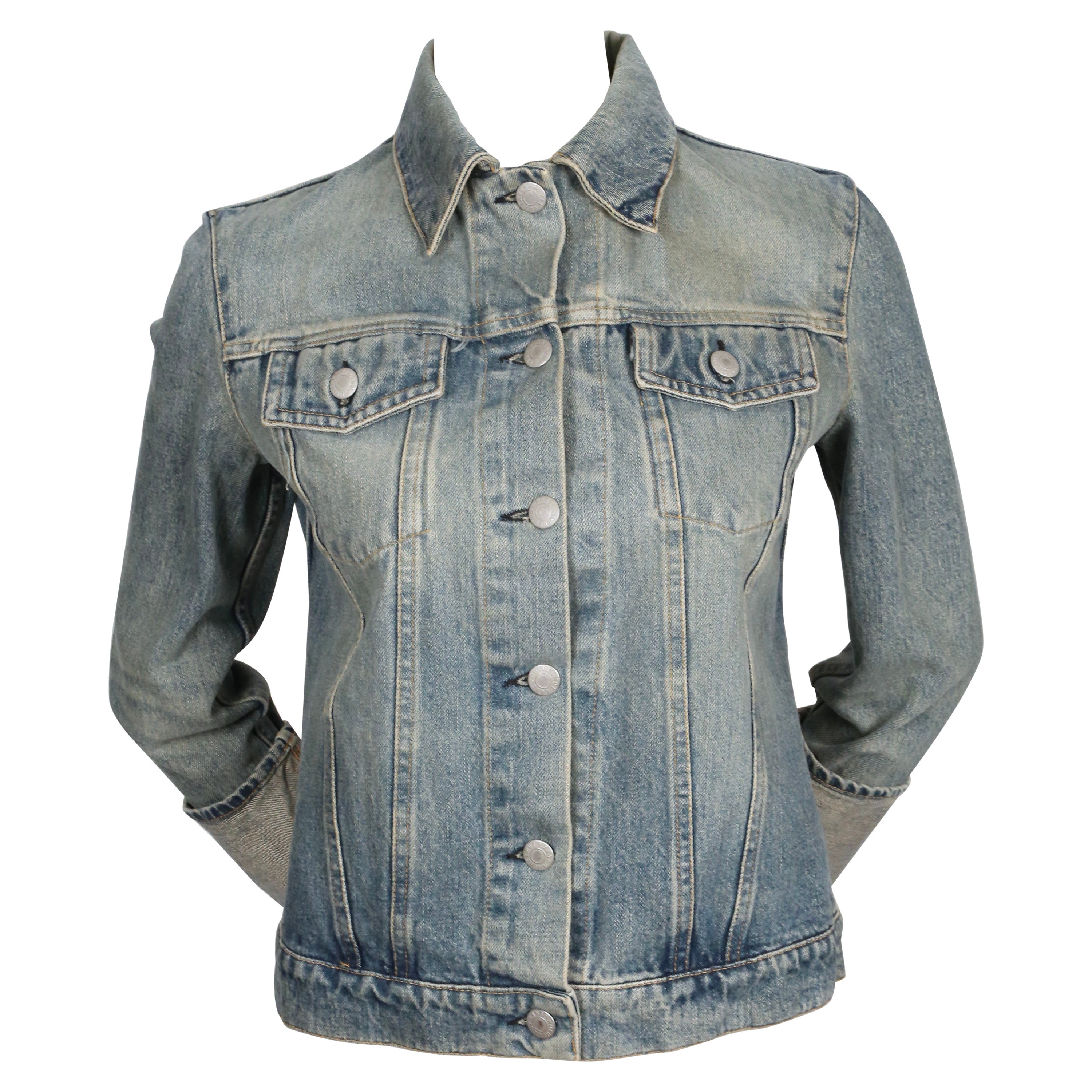 Chaqueta vaquera desgastada HELMUT LANG de los 90 con puños vueltos extra largos