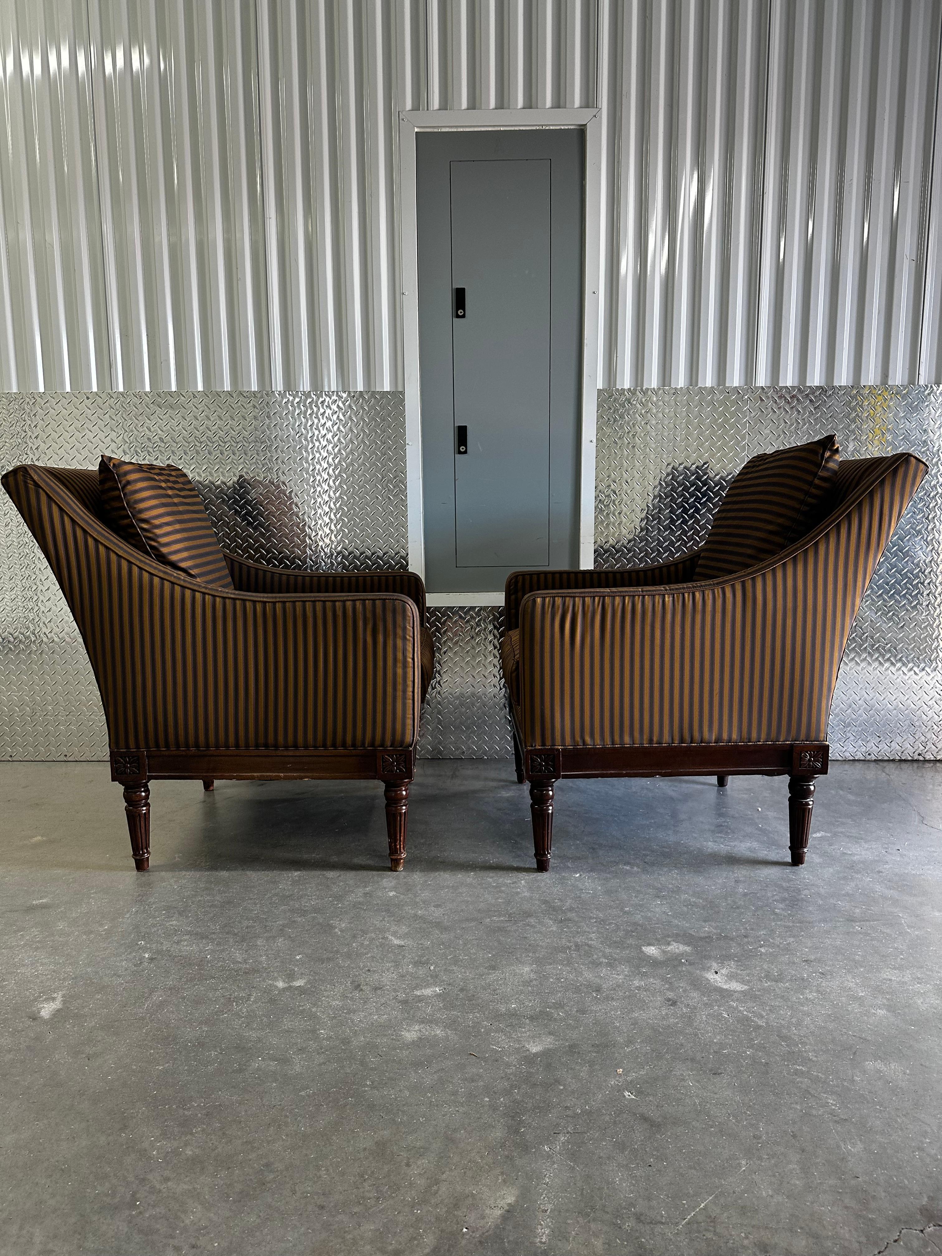 Néoclassique 1990 Henderson Stripes Down Neoclassical Style Club Chairs, Set of 2 en vente