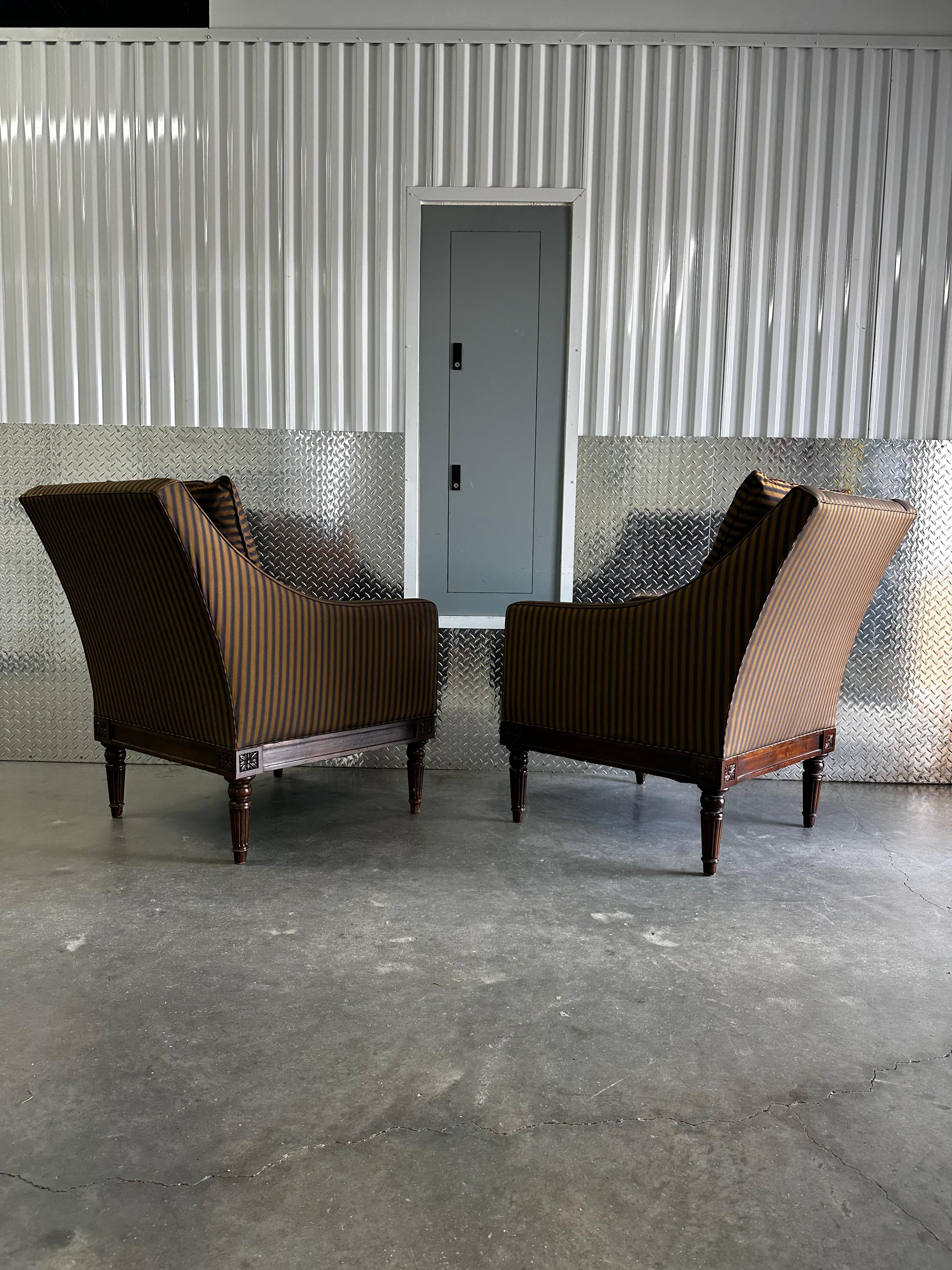 Américain 1990 Henderson Stripes Down Neoclassical Style Club Chairs, Set of 2 en vente