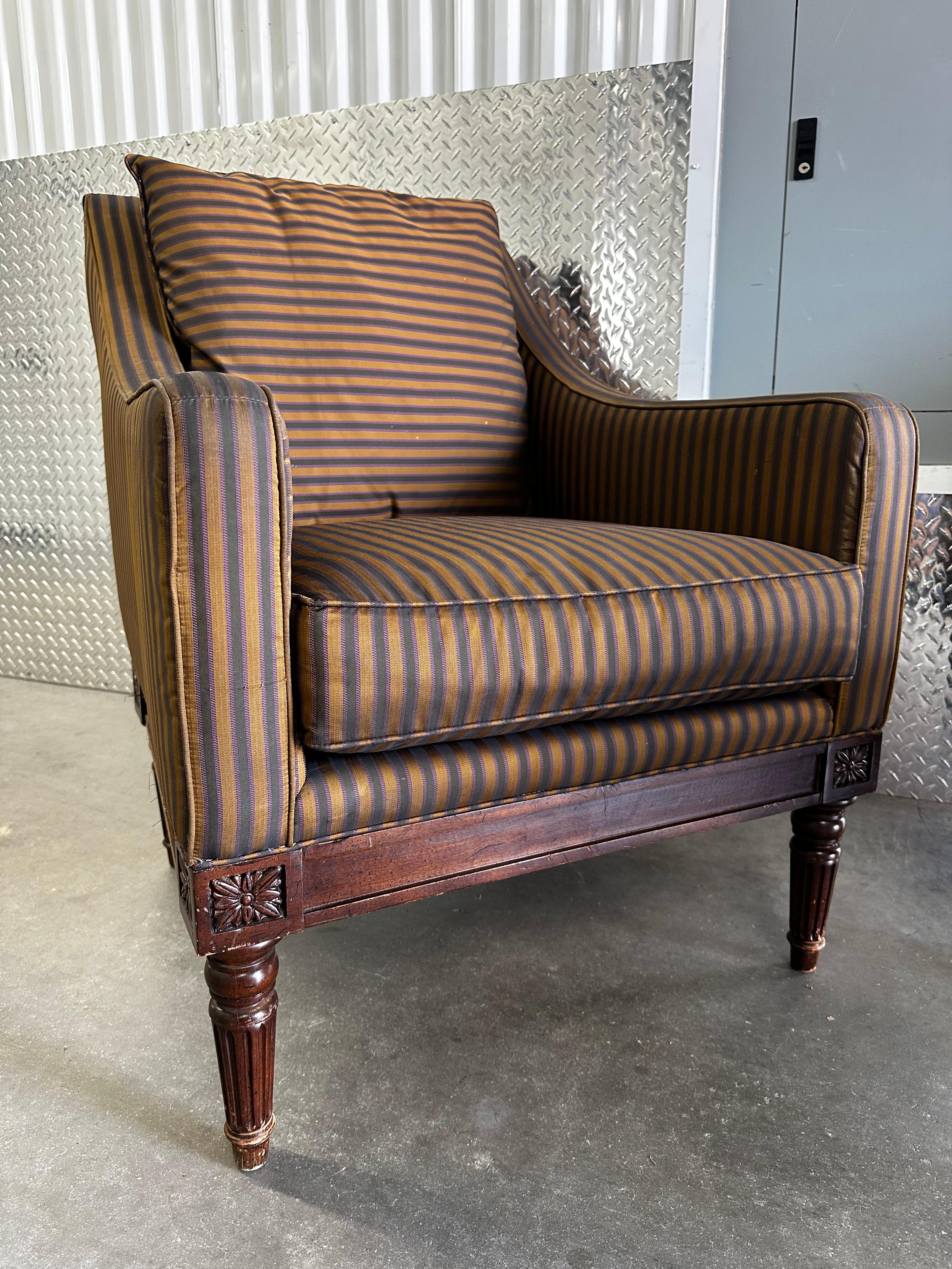 Fin du 20e siècle 1990 Henderson Stripes Down Neoclassical Style Club Chairs, Set of 2 en vente