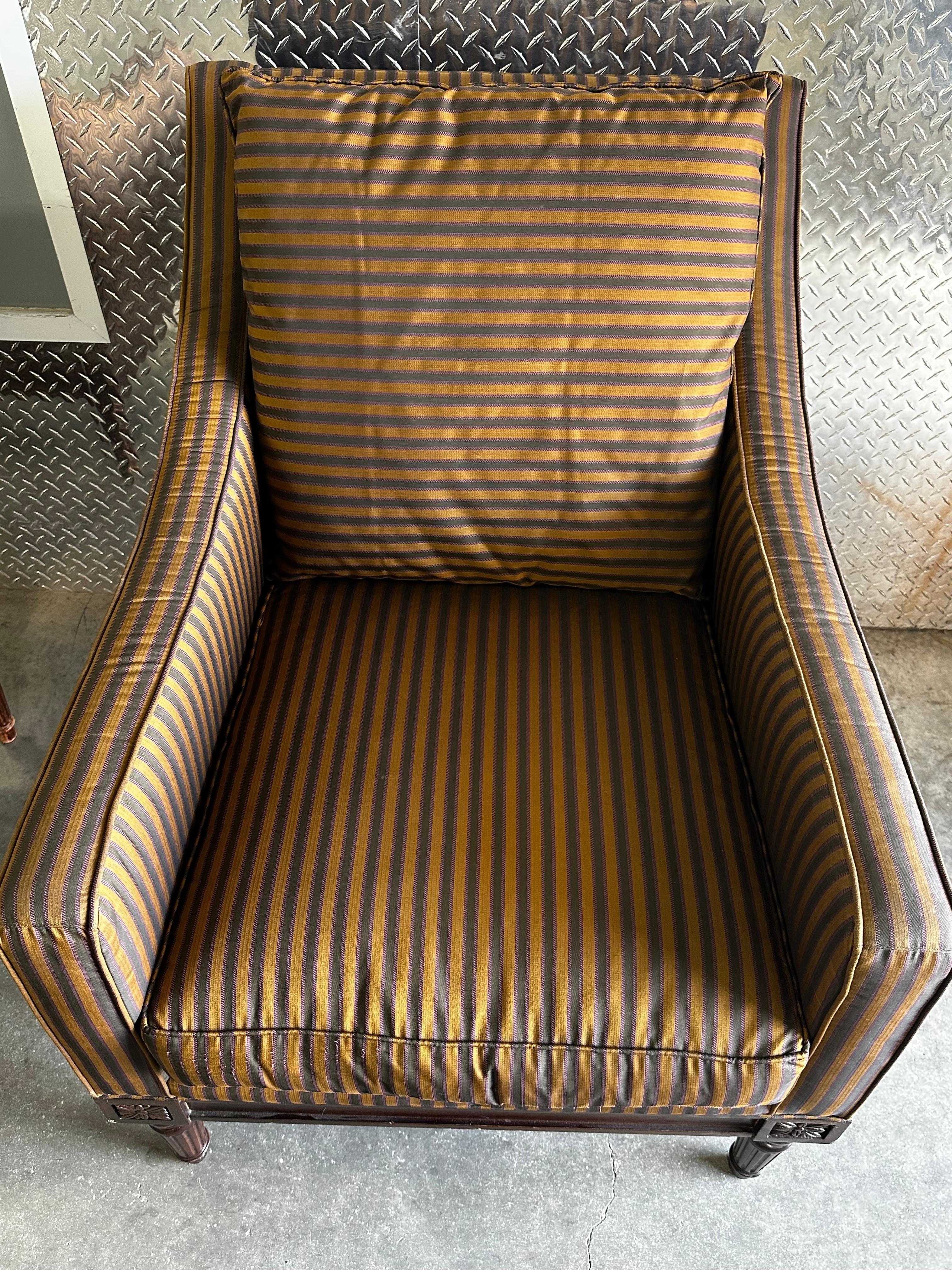 1990 Henderson Stripes Down Neoclassical Style Club Chairs, Set of 2 en vente 1