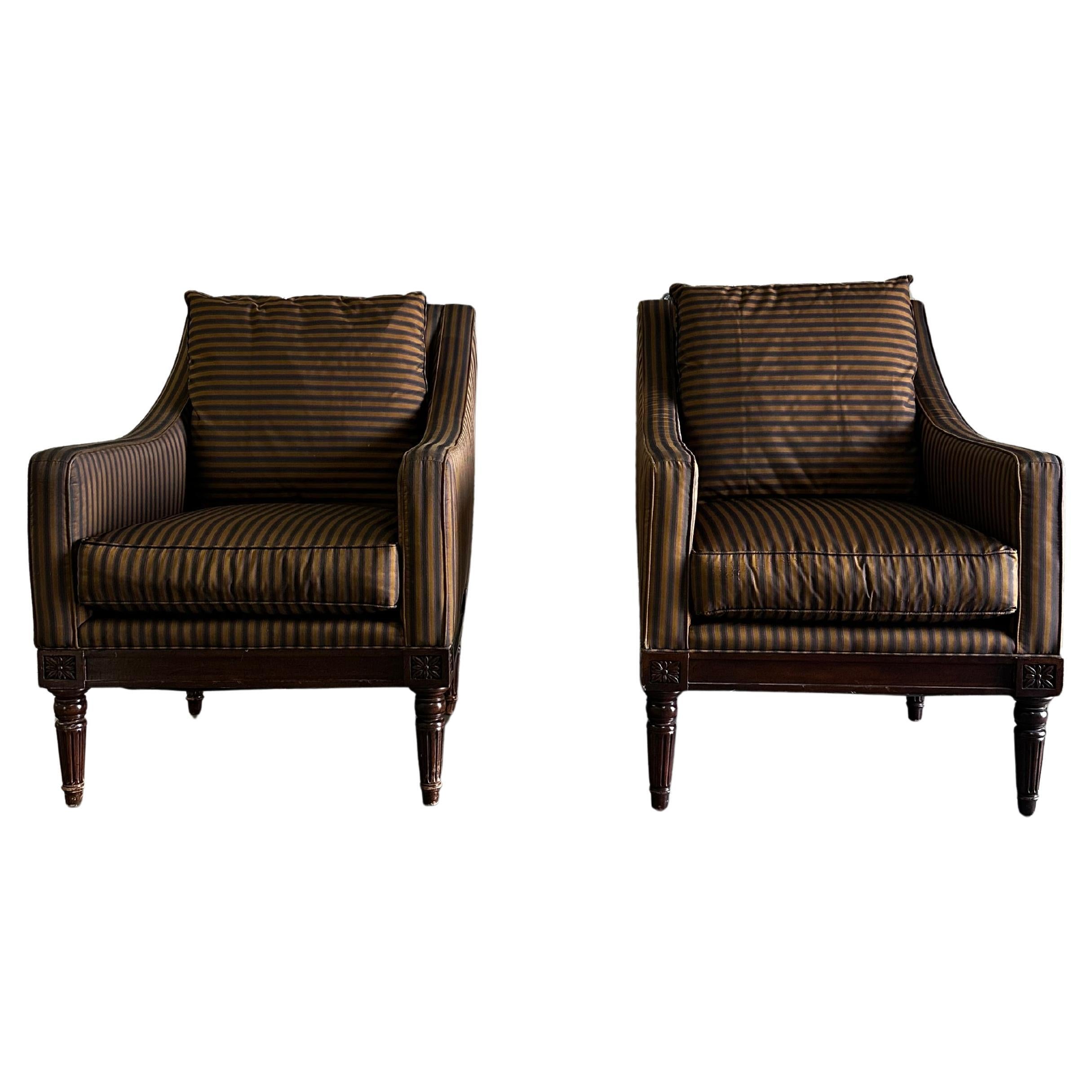 Sedie da club in stile neoclassico Henderson Stripes Down degli anni '90, Set di 2 in vendita