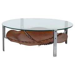 1990s Henk Vos Modernist Coffee Table in Leather, Steel 
Glass