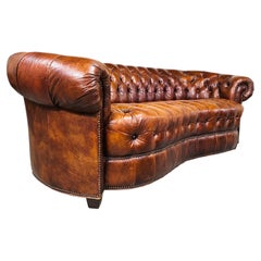Sofá Chesterfield Crescent de Henredon de los años 90, de cuero marrón, con capitoné