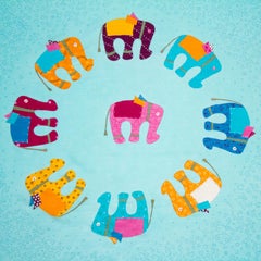 1990s Hermes Blue Cotton Scarf with Elephant Print